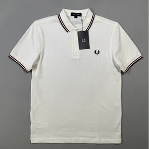 Fred Perry Short Sleeve Slim Fit Twin Tipped Polo Shirt, White Medium $110